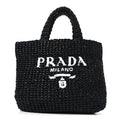 Yarn Raffia Effect Crochet Small Logo Tote Black