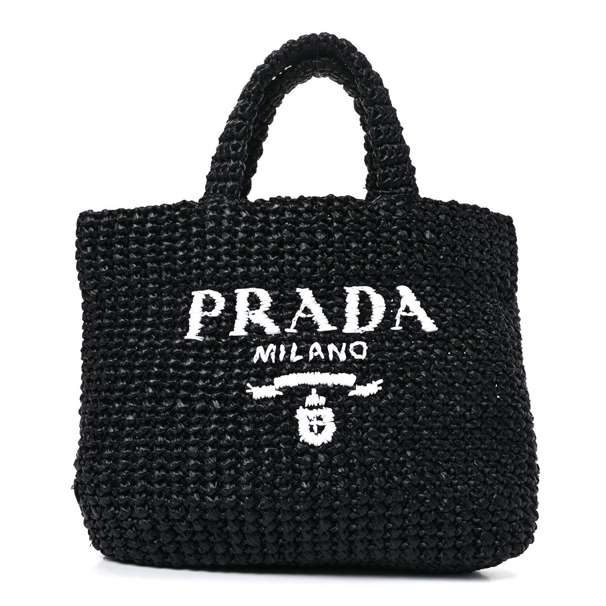 Yarn Raffia Effect Crochet Small Logo Tote Black