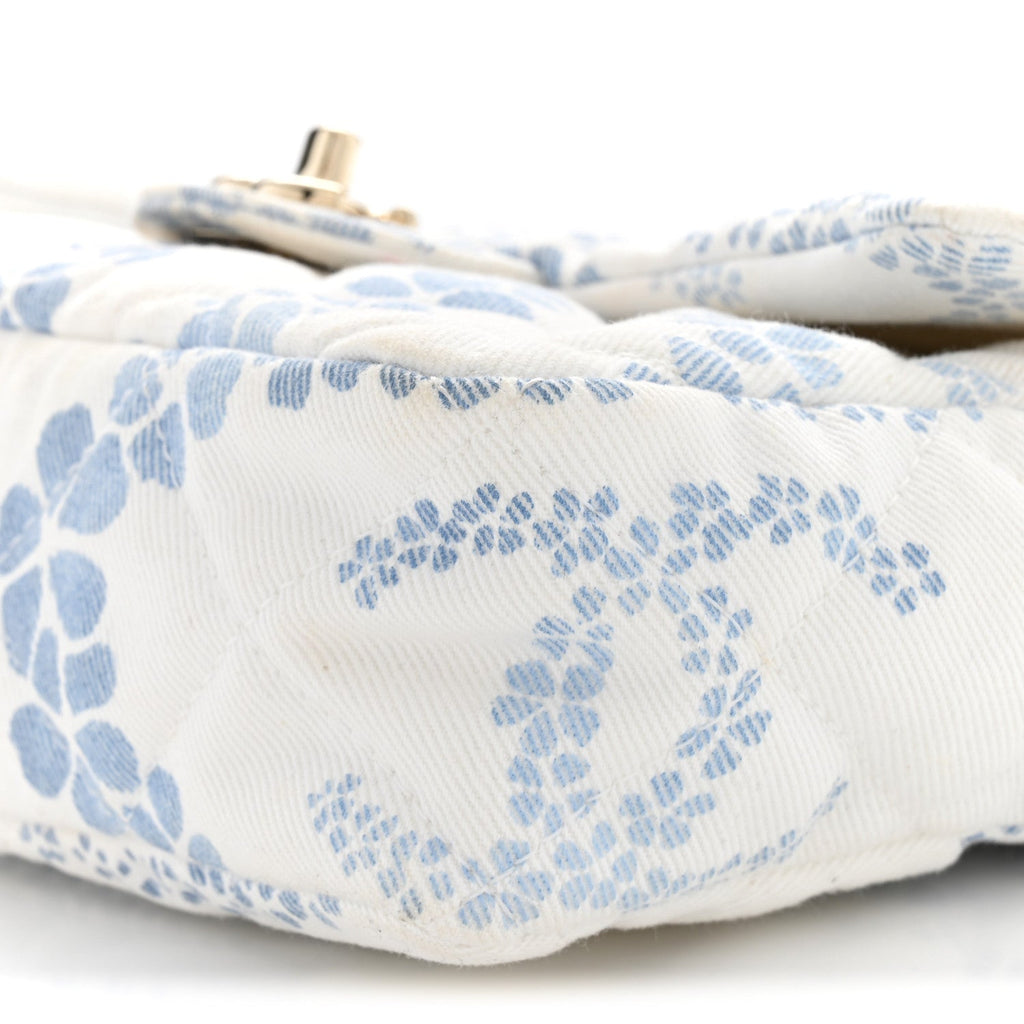 Printed Denim Coco Beach Quilted Small Single Flap Light Blue White