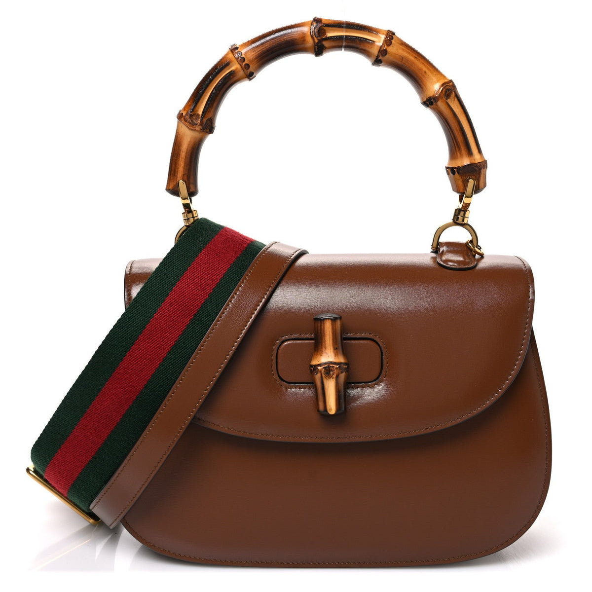 Boarded Dyana Lux Calfskin Web Medium Bamboo 1947 Top Handle Bag Brown