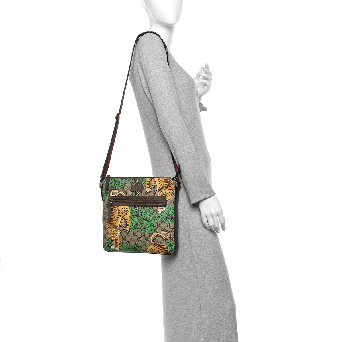 GG Supreme Monogram Bengal Web Medium Flat Messenger Beige Yard