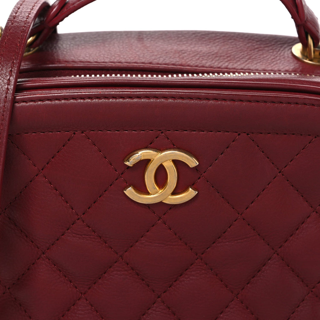 Calfskin Quilted CC Small Vanity Case Dark Red