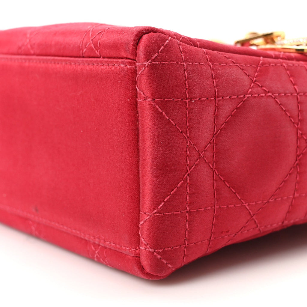 Satin Crystal Cannage Mini Lady Dior Red