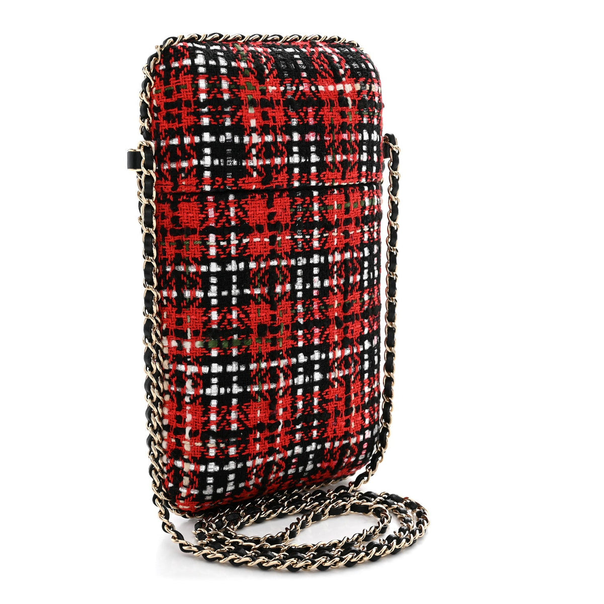 Tweed Chain Around Phone Holder Red Multicolor