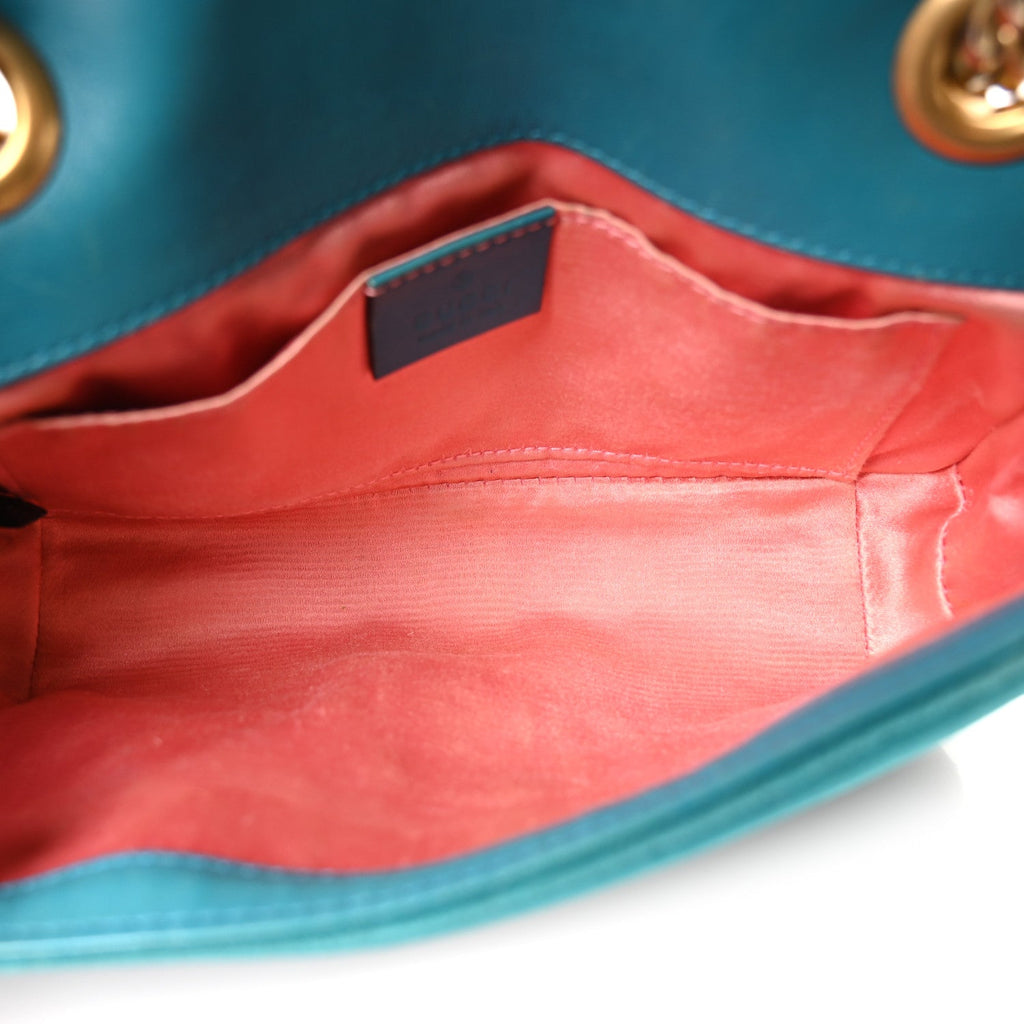 Velvet Matelasse Mini GG Marmont Shoulder Bag Pavone Cyan