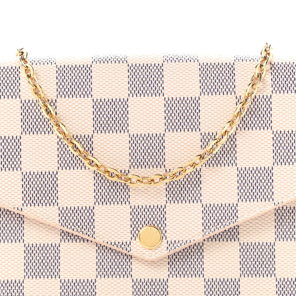 Damier Azur Pochette Felicie Chain Wallet Rose Ballerine