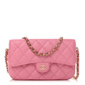 Lambskin Quilted Flap Phone Holder With Chain Pink