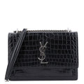 Calfskin Crocodile Embossed Monogram Sunset Chain Wallet Black