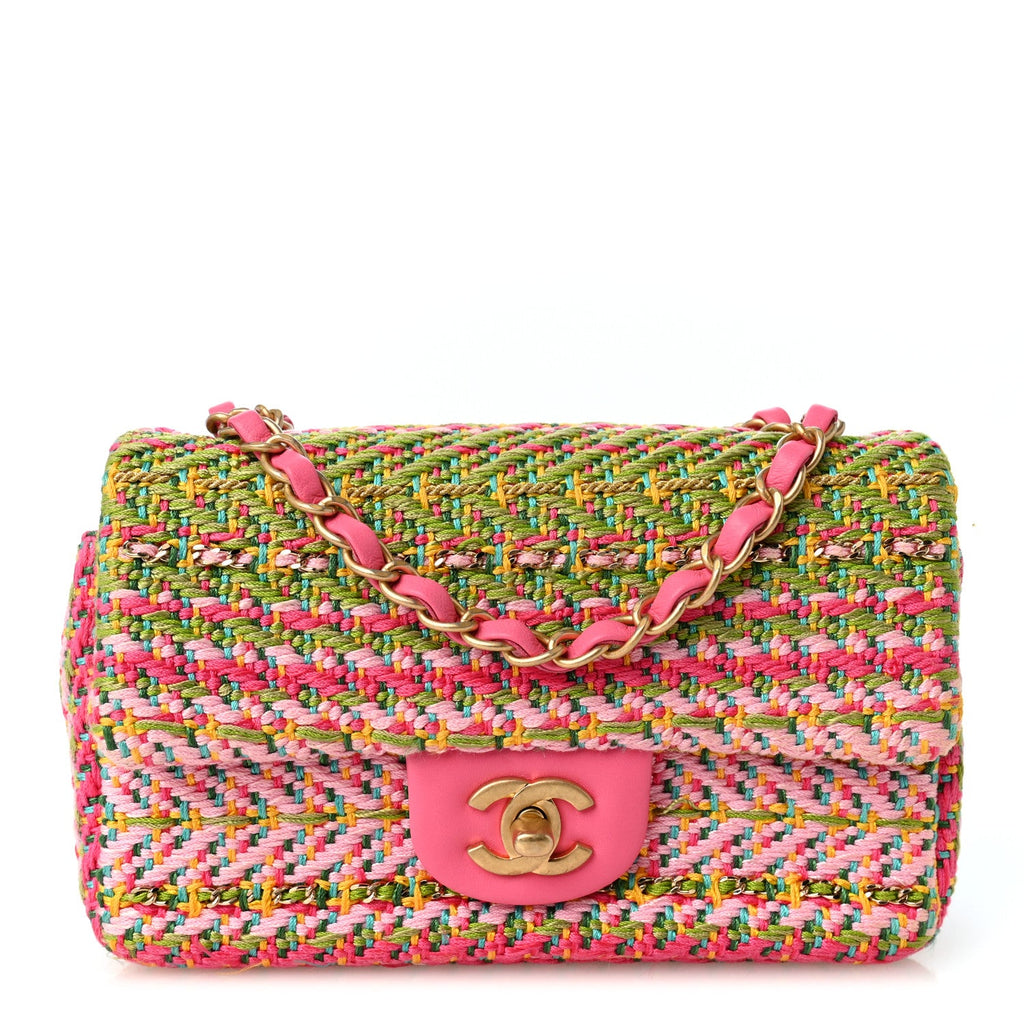 Cotton Mixed Fibers Woven Mini Rectangular Flap Pink Green