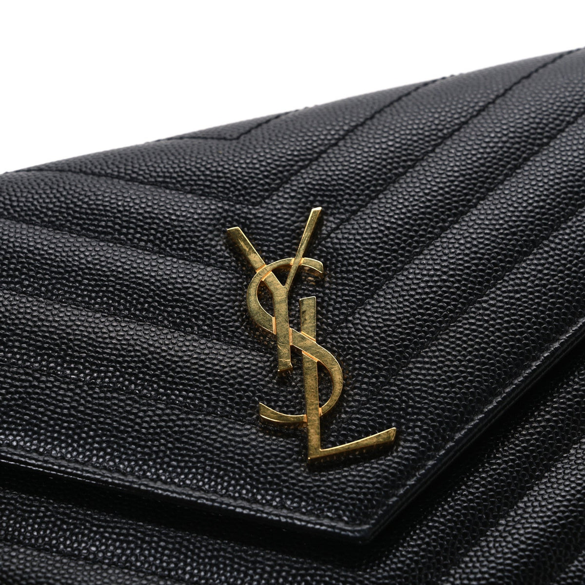 Grain De Poudre Matelasse Chevron Monogram Envelope Chain Wallet Black