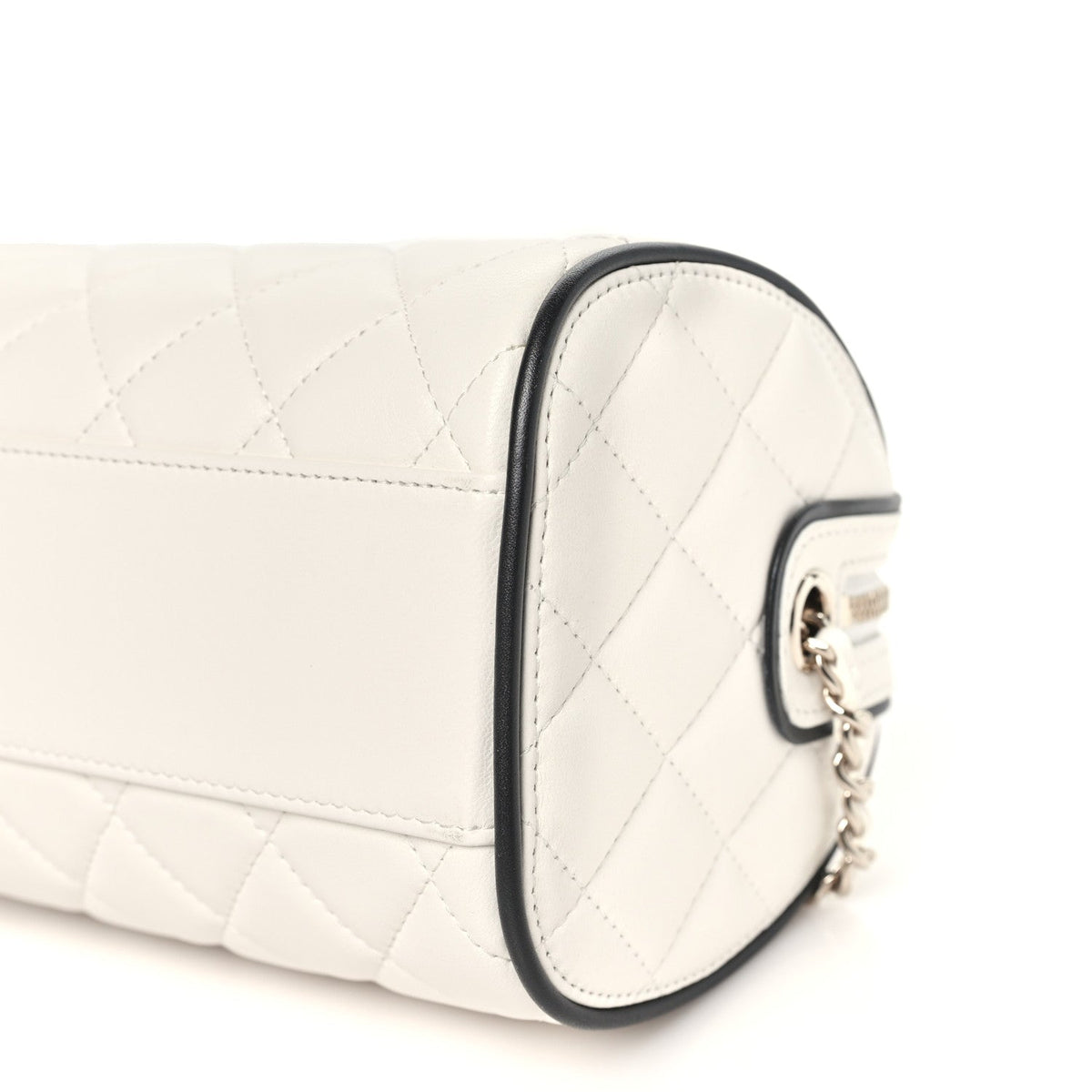 Lambskin Quilted Resin CC Mini Bowling Clutch With Chain White Black