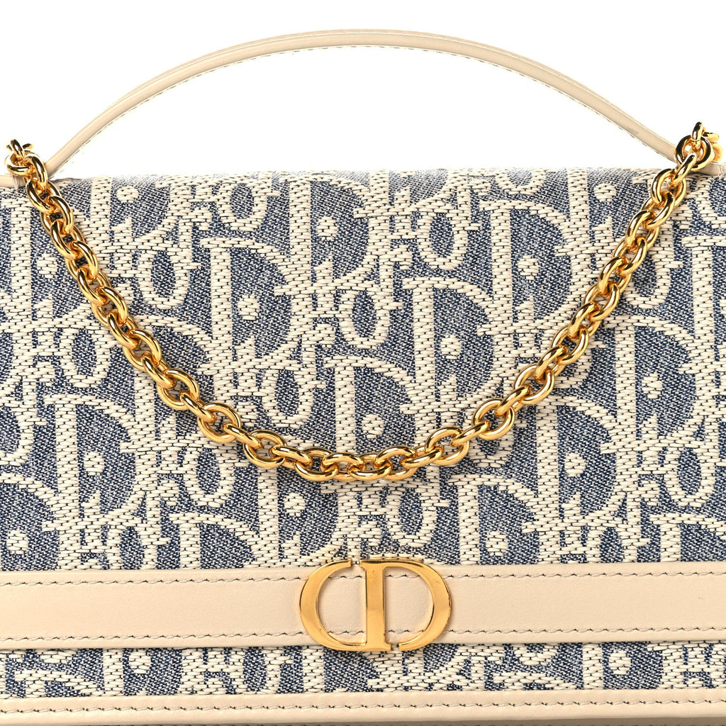 Oblique Chambray 30 Montaigne Cigale Pouch With Chain Blue Light Biscuit