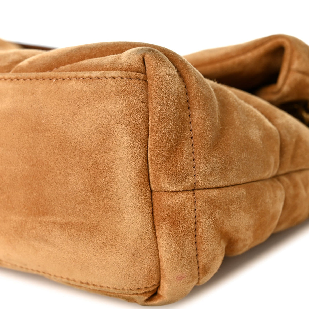 Suede Calfskin Quilted Small Loulou Puffer Monogram Chain Satchel Cinnamon