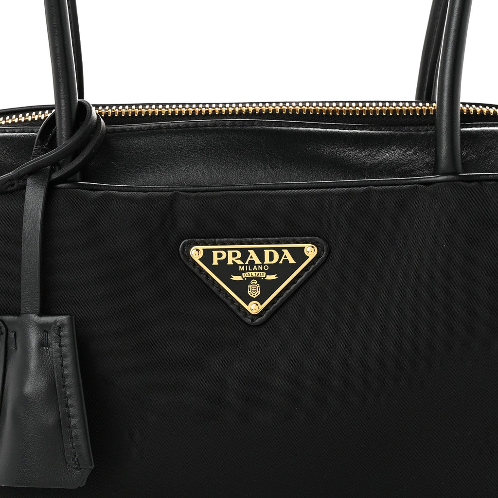 Re-Nylon Vitello Small Top Handle Padlock Bag Black