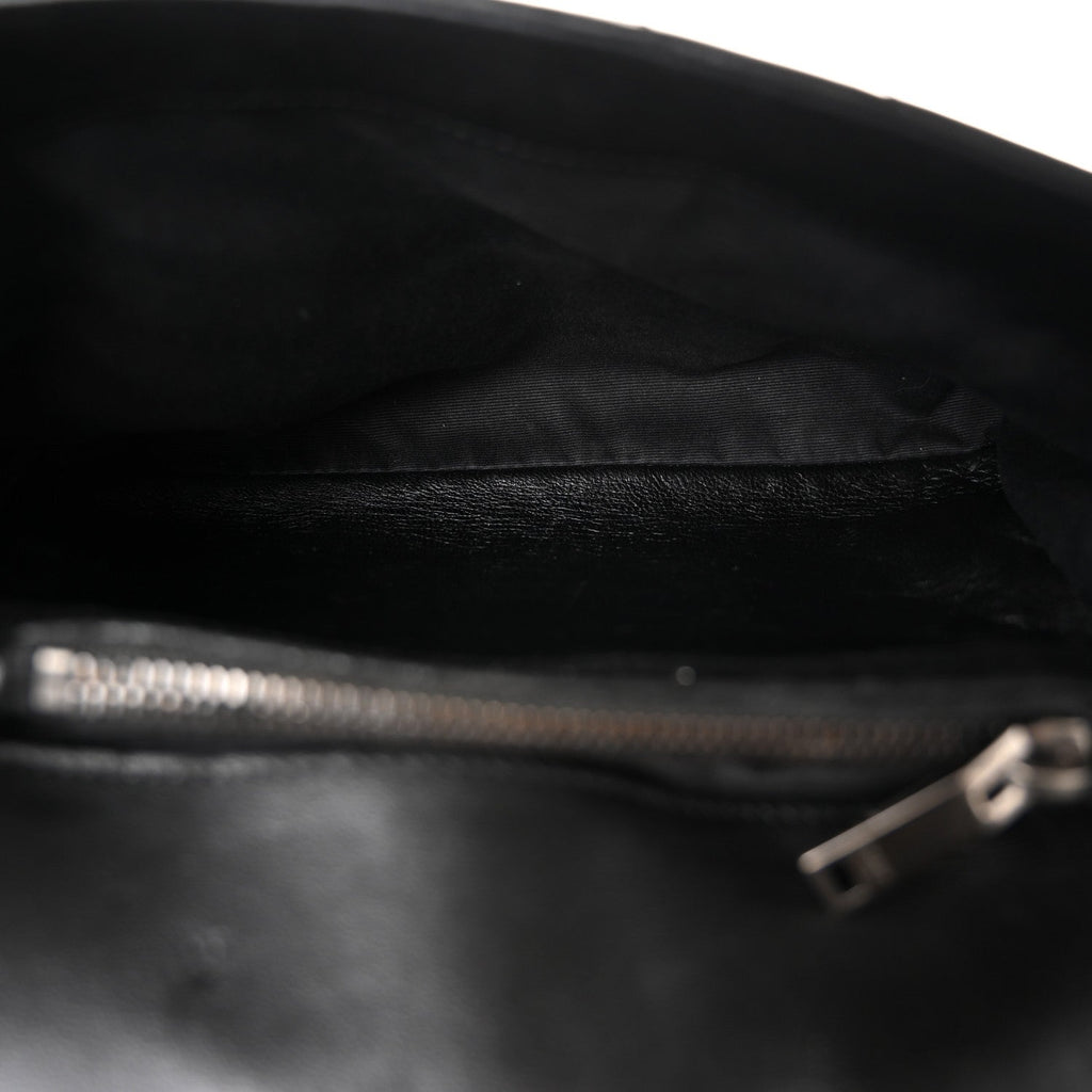 Sheepskin Matelasse Chevron Monogram Medium College Bag Black