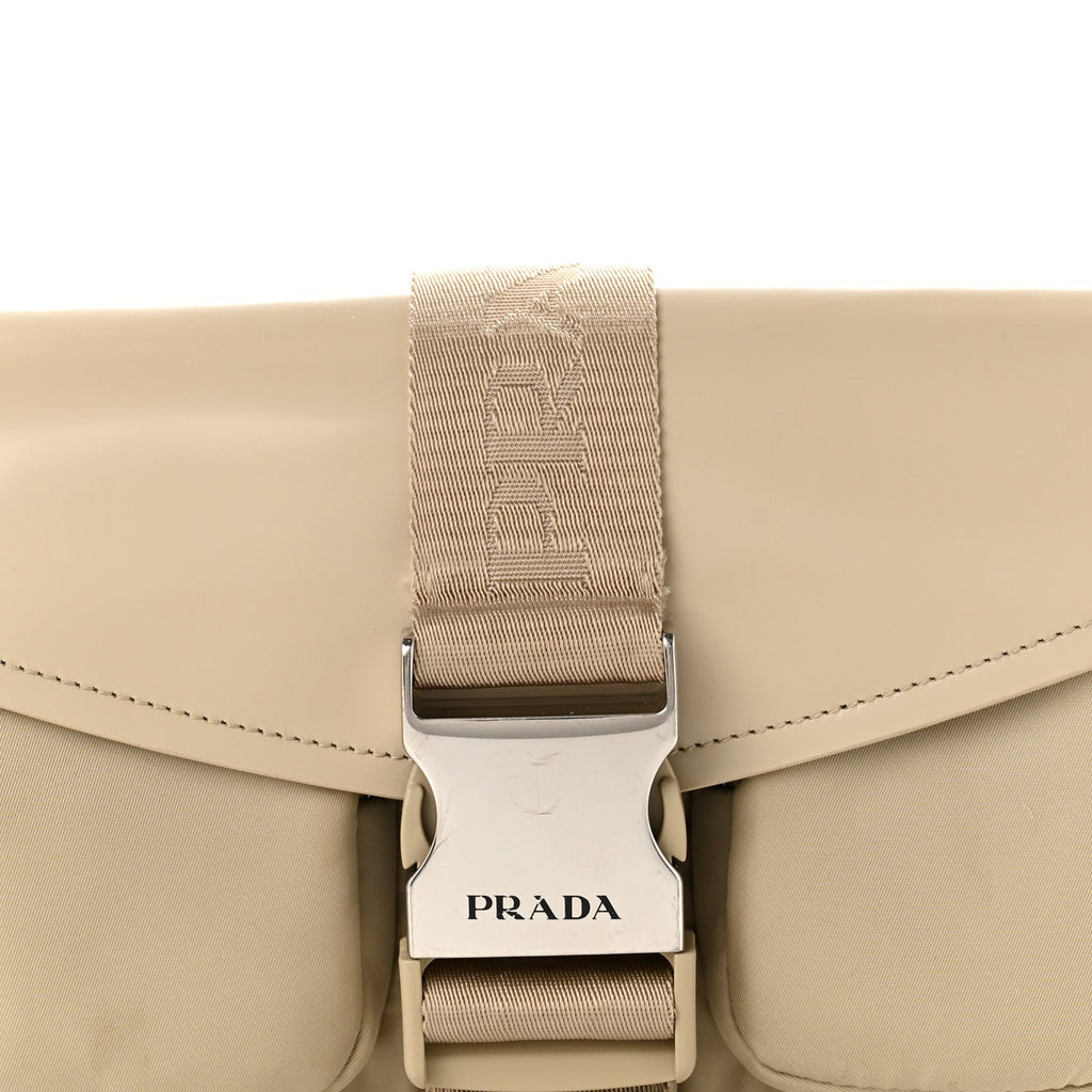 Re-Nylon Spazzolato Double Pocket Buckle Shoulder Bag Deserto