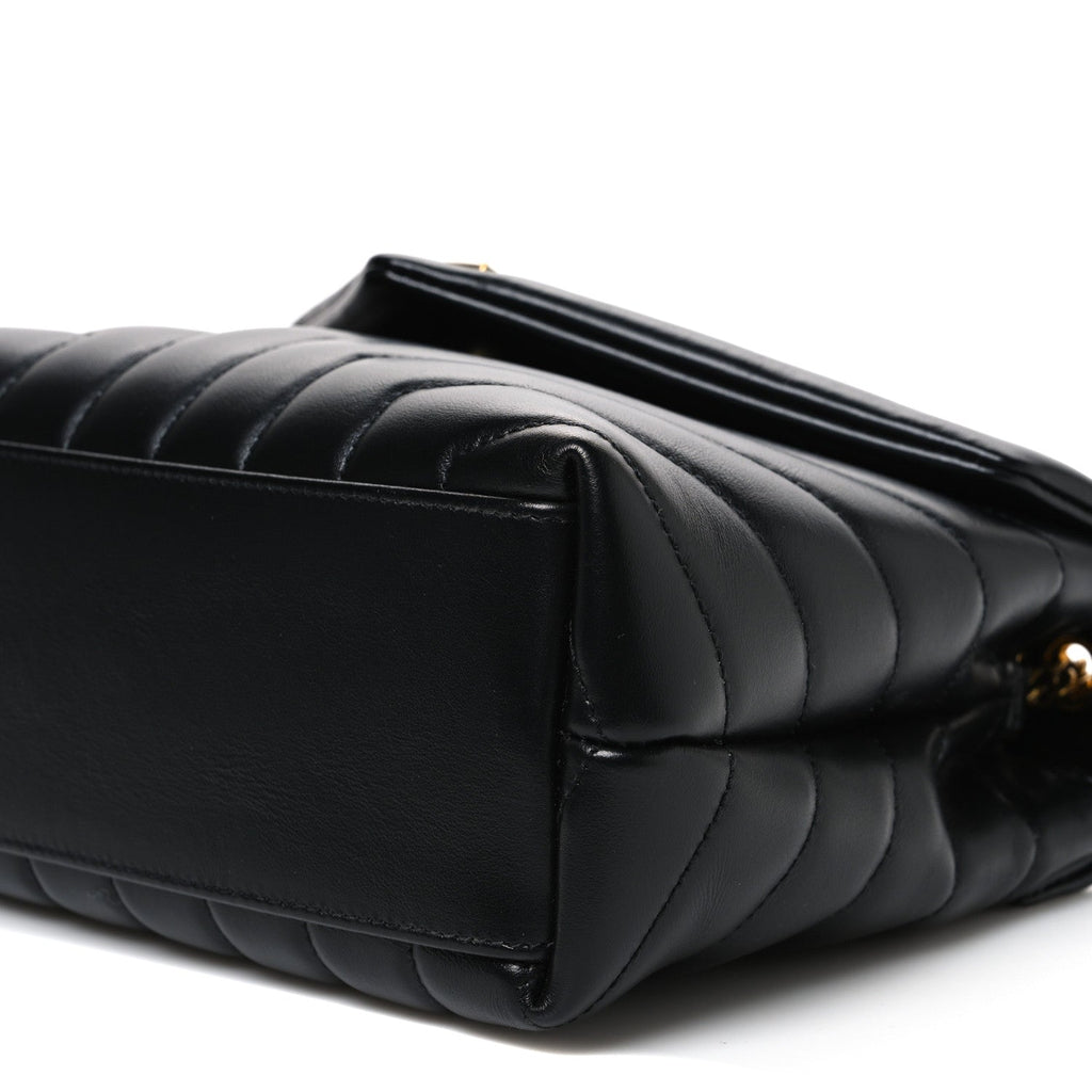Calfskin Y Quilted Monogram Small Loulou Chain Satchel Black