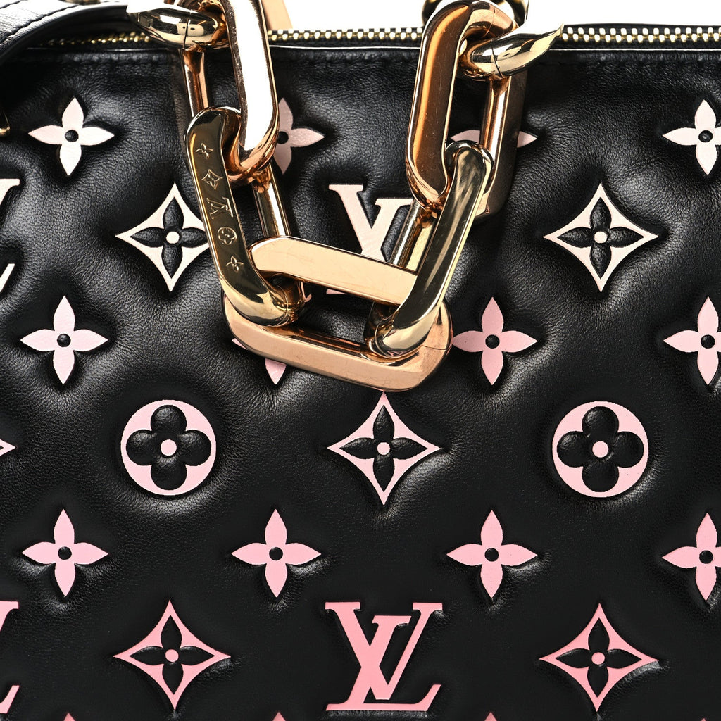 Lambskin Embossed Monogram LV Ski Coussin BB Black Rose