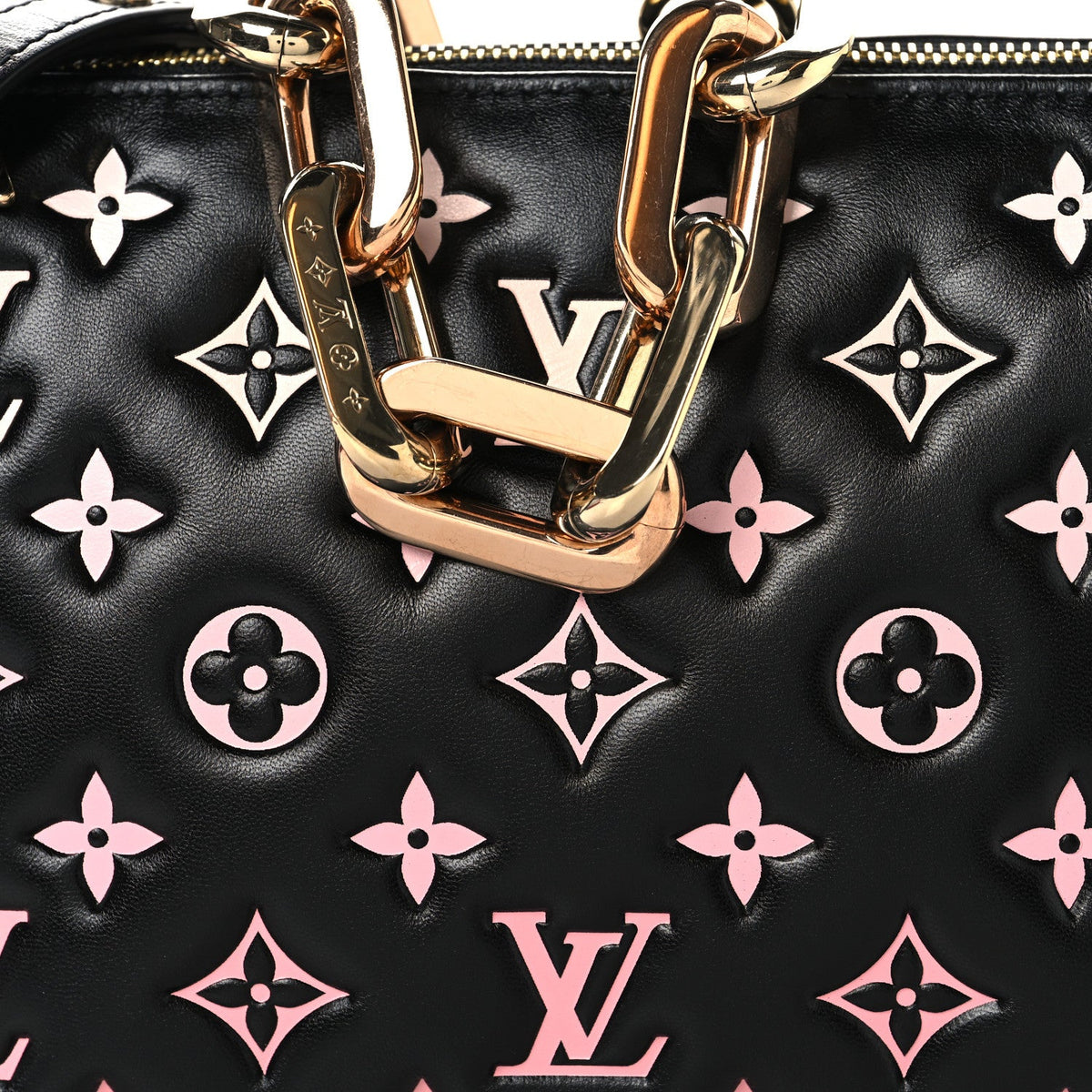 Lambskin Embossed Monogram LV Ski Coussin BB Black Rose