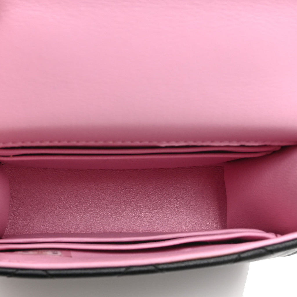 Lambskin Quilted Bi-Color Top Handle Clutch With Chain Black Pink