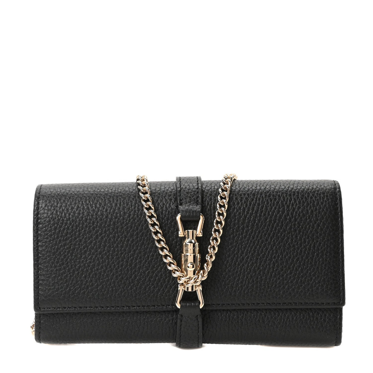 Pebbled Calfskin Jackie 1961 Chain Wallet Black