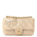 Metallic Lambskin Quilted Extra Mini V For Victory Flap Light Gold