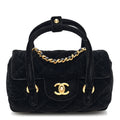 Velvet Quilted Mini Top Handle Flap Black