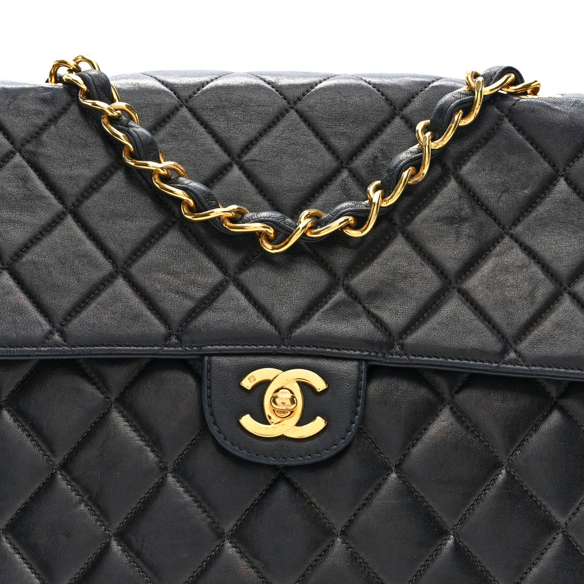 Lambskin Quilted Jumbo Single Flap Black