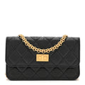 Aged Calfskin Quilted Reissue Flap Phone Holder With Chain Black