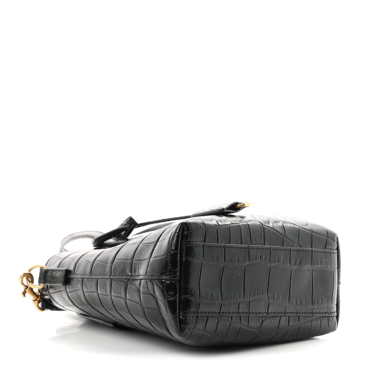 Calfskin Crocodile Embossed Paris Mini Toy Shopper Tote Black