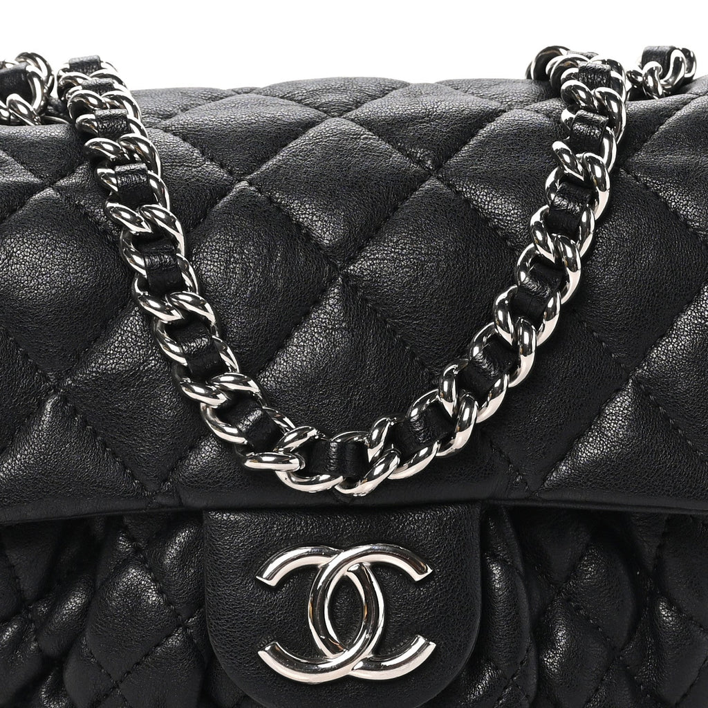 Washed Lambskin Quilted Mini Chain Around Messenger Black