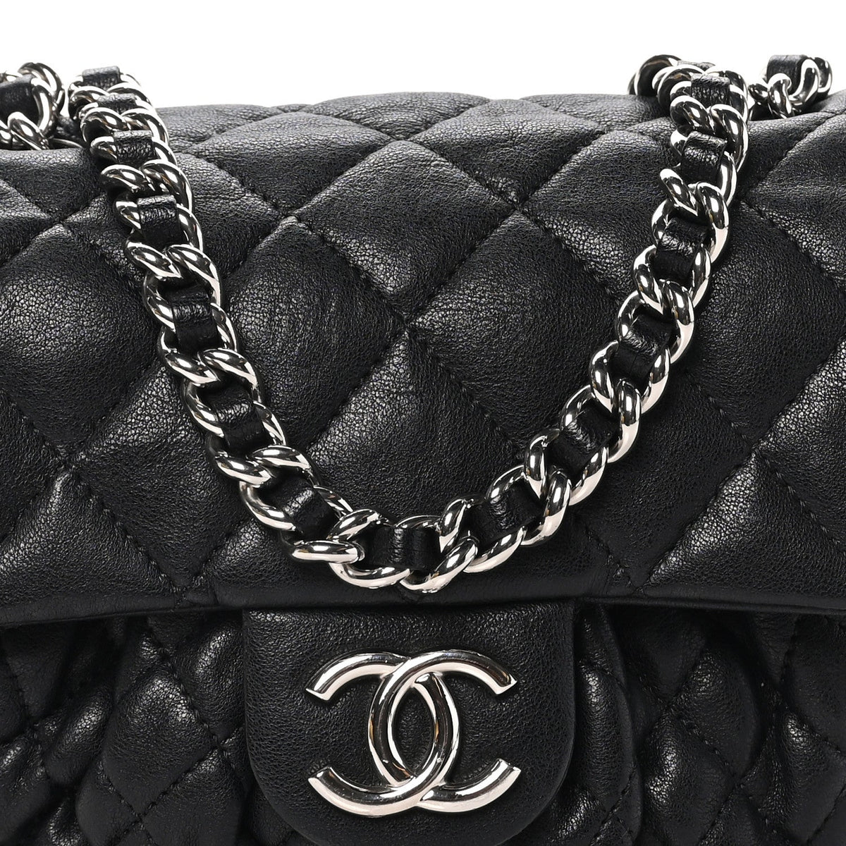 Washed Lambskin Quilted Mini Chain Around Messenger Black