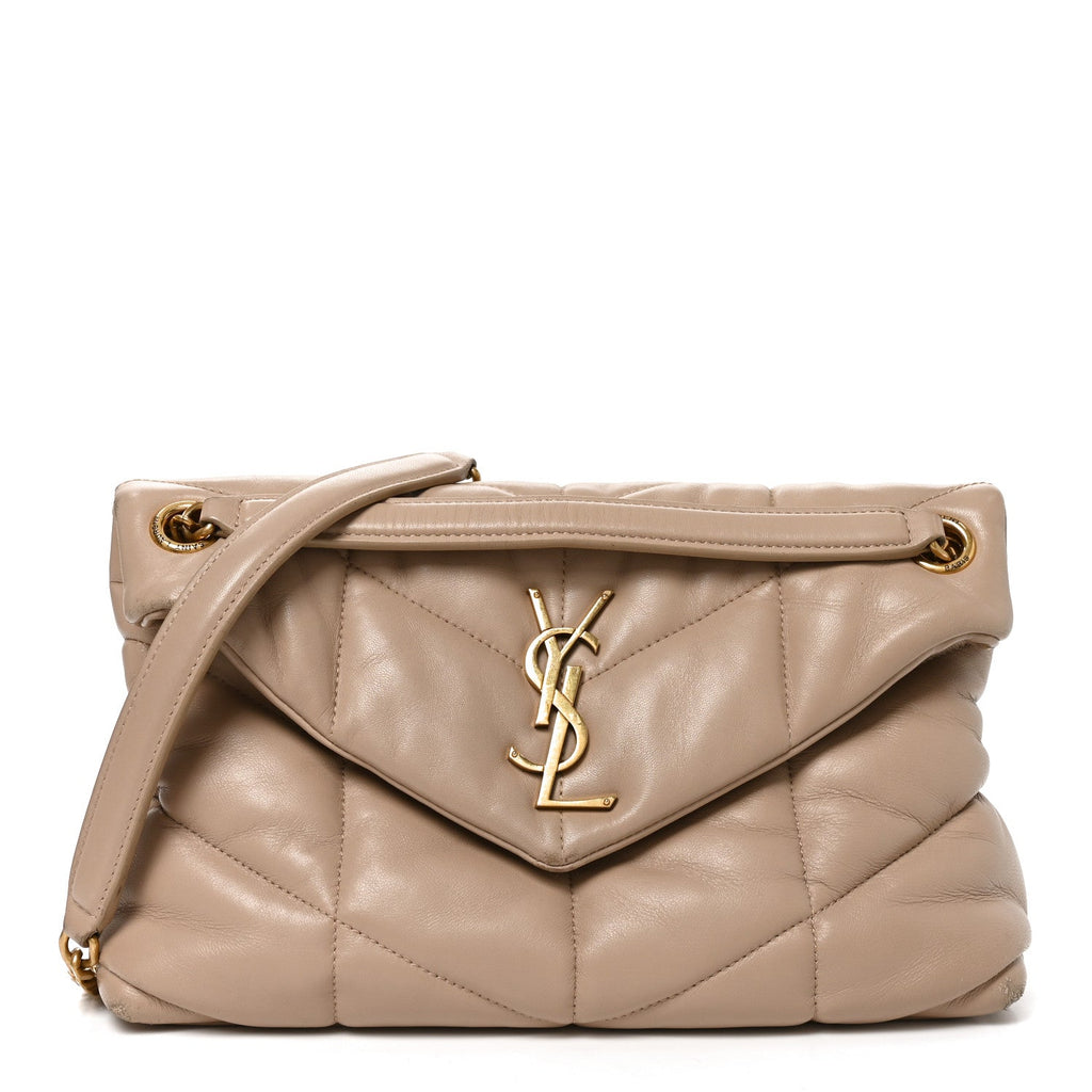 Lambskin Quilted Small Loulou Puffer Monogram Chain Satchel Dark Beige