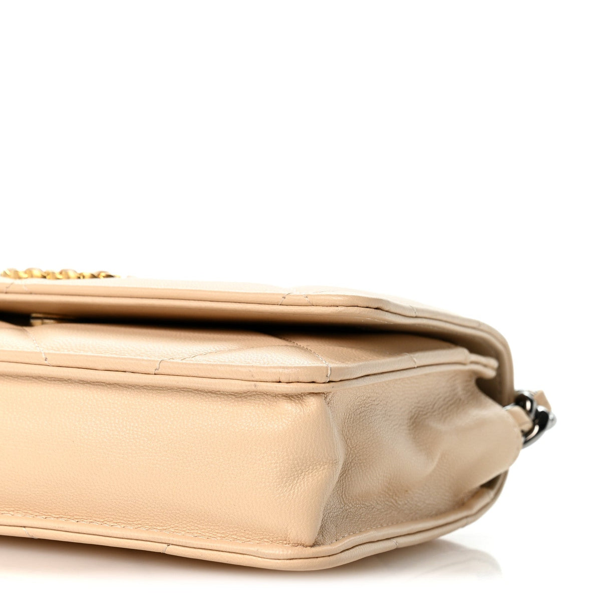 Lambskin Quilted Chanel 19 Wallet On Chain WOC Beige