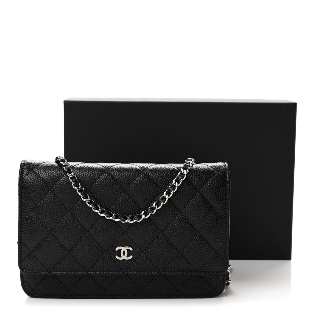 Caviar Quilted Wallet on Chain WOC Black
