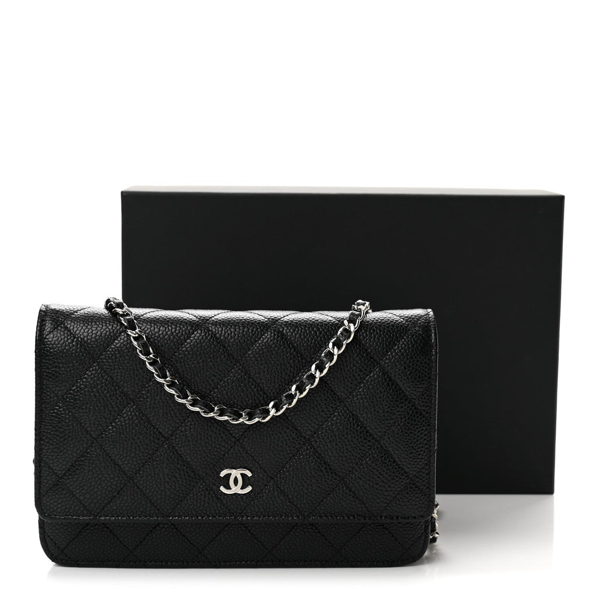 Caviar Quilted Wallet on Chain WOC Black