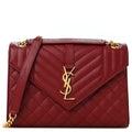Grain De Poudre Textured Mixed Matelasse Triquilt Medium Monogram Satchel Oxblood