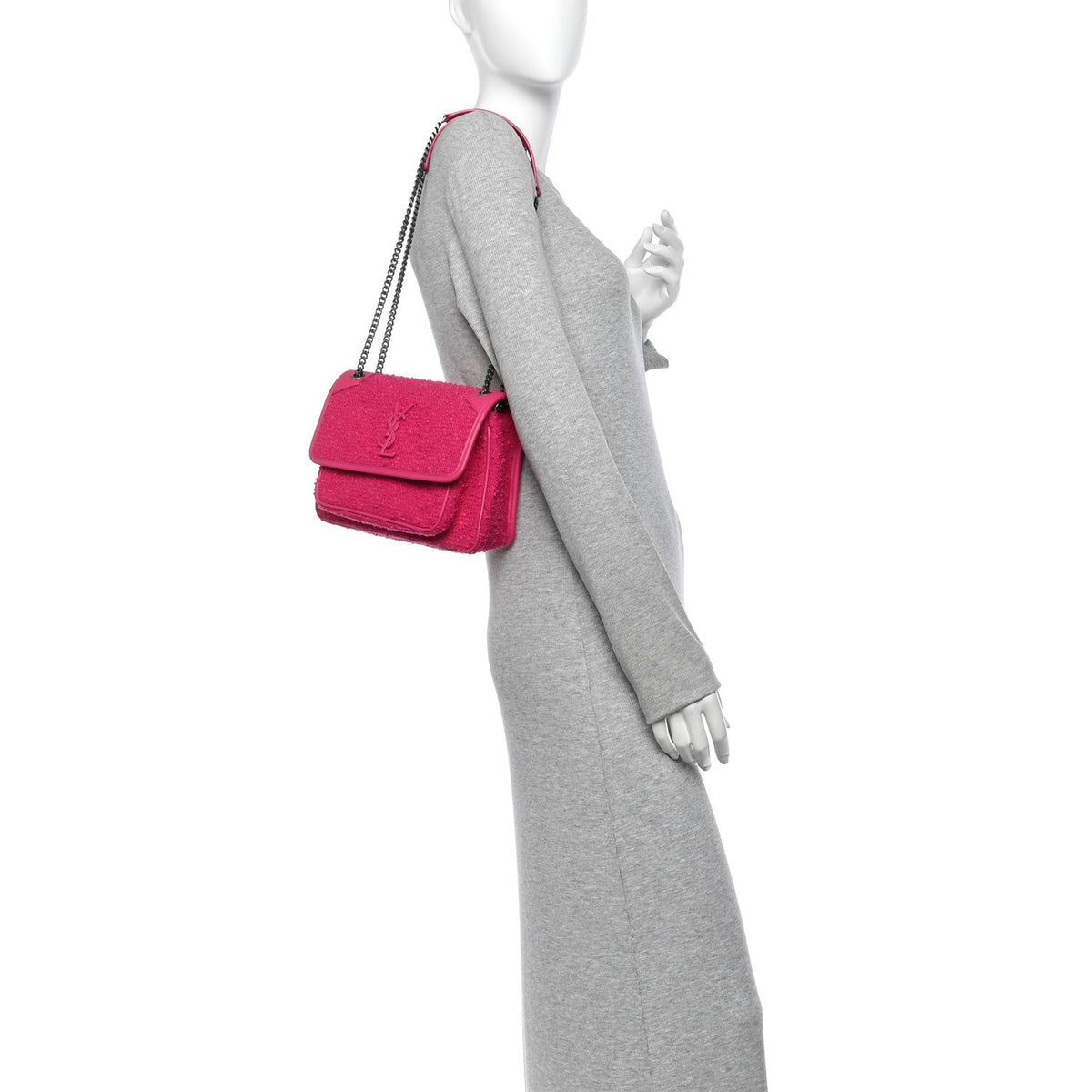 Boucle Tweed Monogram Baby Niki Chain Satchel Pink