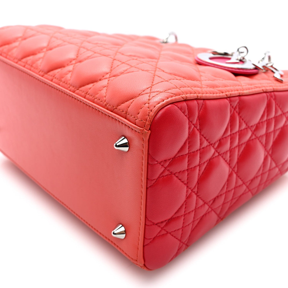 Lambskin Cannage Tri-Color Medium Lady Dior Orange Riviera Fuchsia Cosmopolitan Lipstick Natural