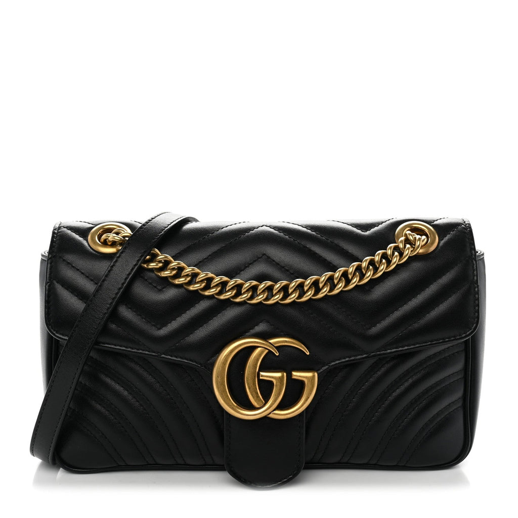 Calfskin Matelasse Small GG Marmont Shoulder Bag Black