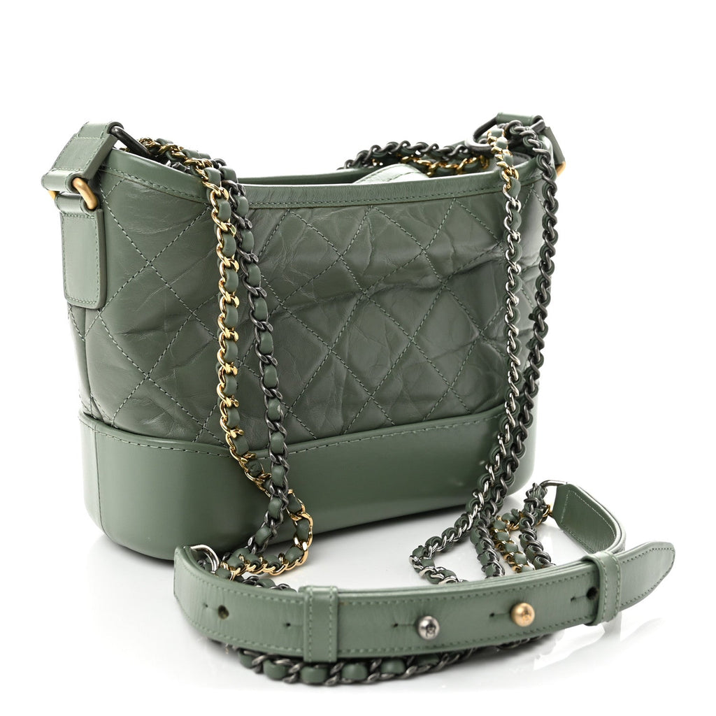Aged Calfskin Quilted Small Gabrielle Hobo Dark Green
