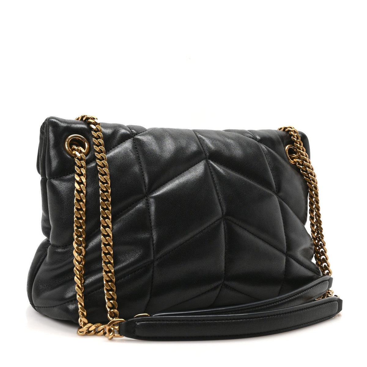 Lambskin Quilted Small Loulou Puffer Monogram Chain Satchel Black
