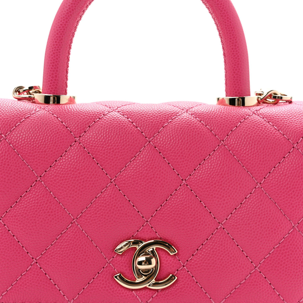 Caviar Quilted Lizard Embossed Extra Mini Coco Handle Flap Pink