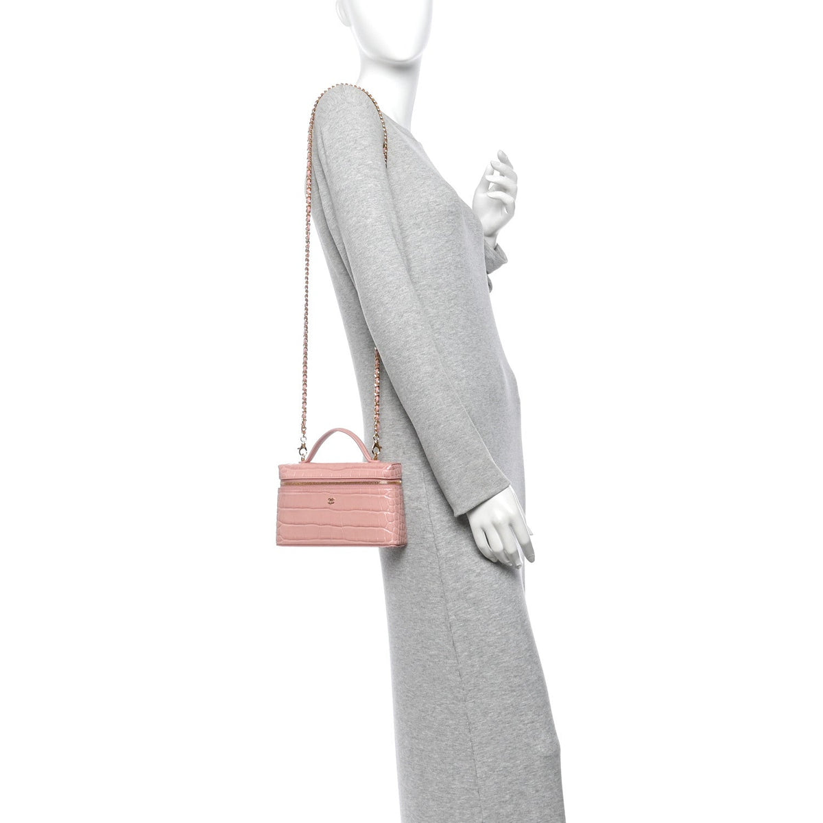 Calfskin Crocodile Embossed Crococo Exoticoco Vanity With Chain Light Pink
