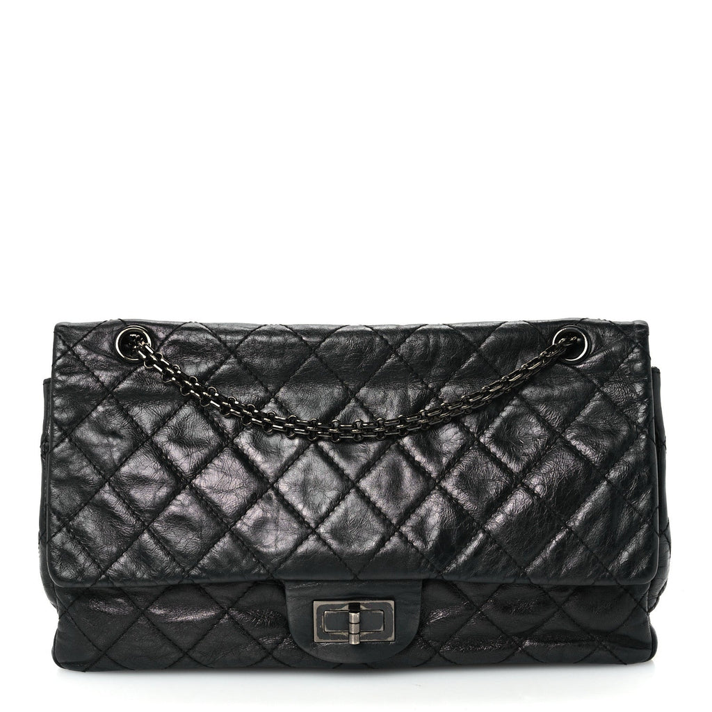 Metallic Aged Calfskin Quilted 2.55 Reissue 226 Flap So Black