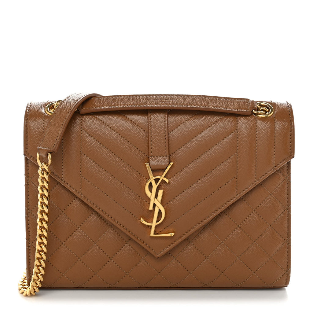 Grain De Poudre Textured Mixed Matelasse Medium Triquilt Monogram Satchel Dark Cork