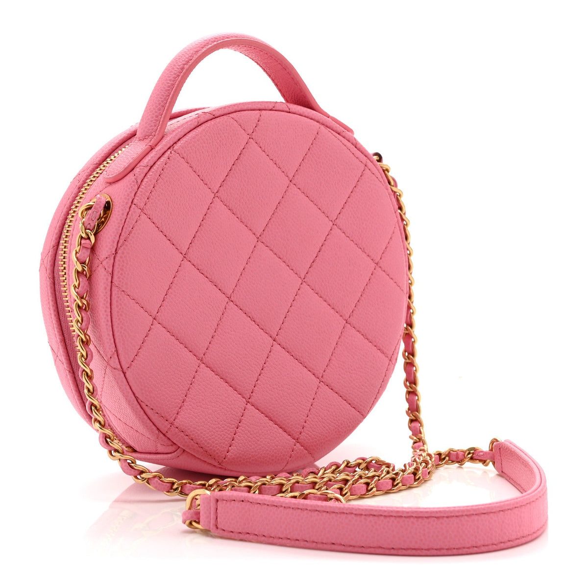 Caviar Quilted Small Round Vanity With Chain Pink
