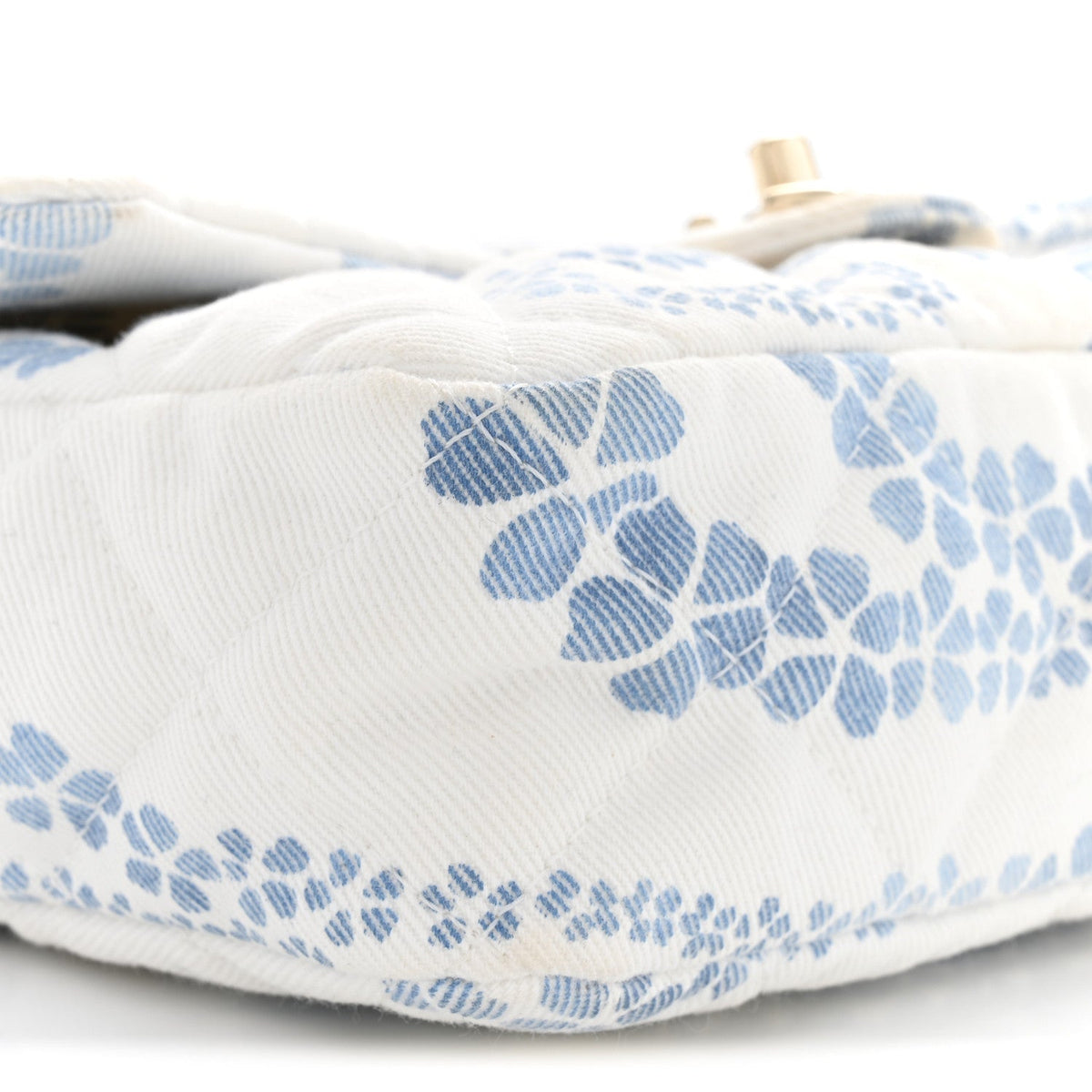 Printed Denim Coco Beach Quilted Small Single Flap Light Blue White