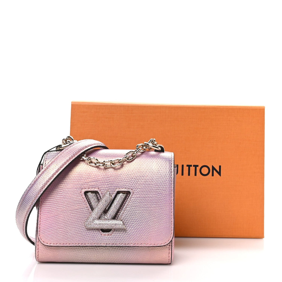 Iridescent Lizard Mini Swarovski Twist Shoulder Bag Pink
