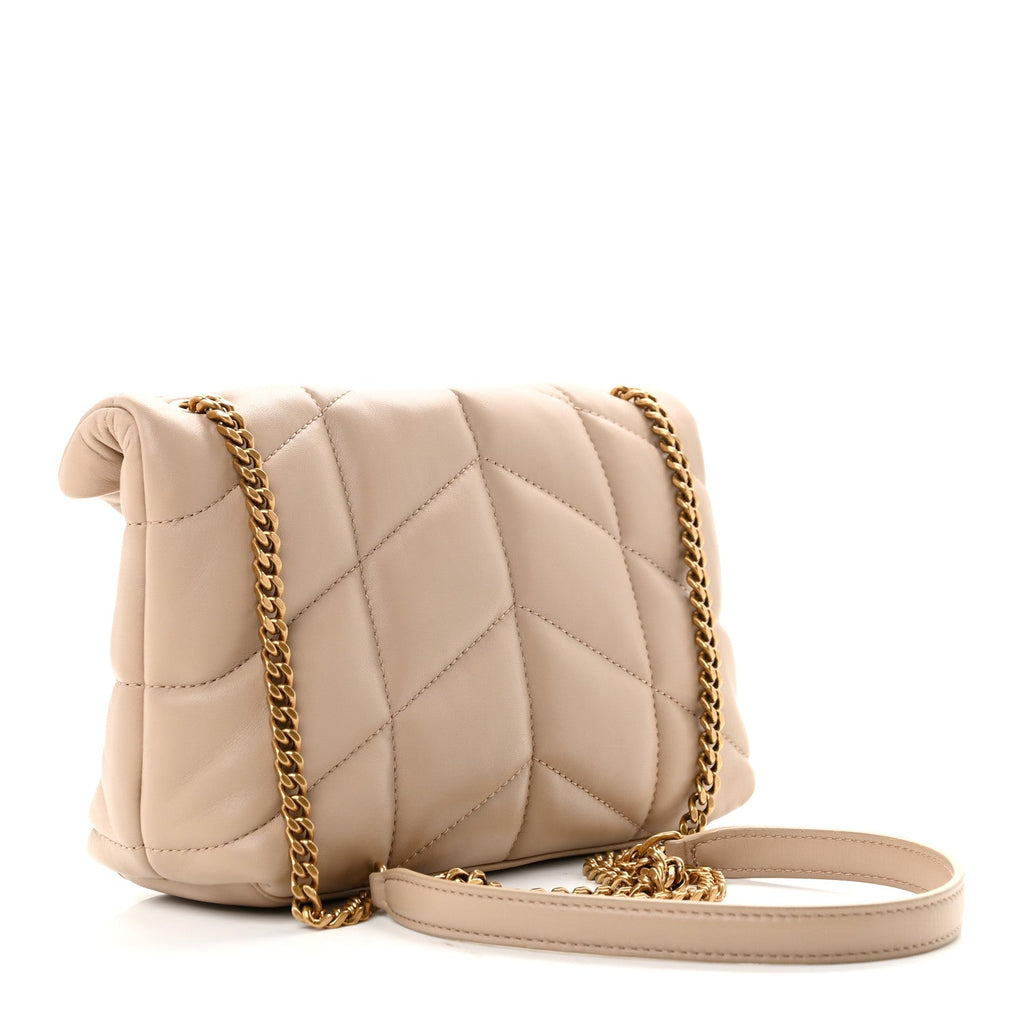 Lambskin Quilted Toy Loulou Puffer Monogram Chain Satchel Dark Beige